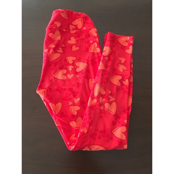 Lularoe Leggings red on red pink hearts - Picture 5 of 5